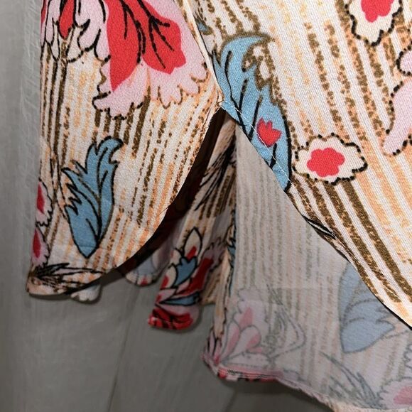 CUPSHE OS Oversized Collared Button Front Stripe Floral Swim Coverup Shirt - Picture 11 of 12